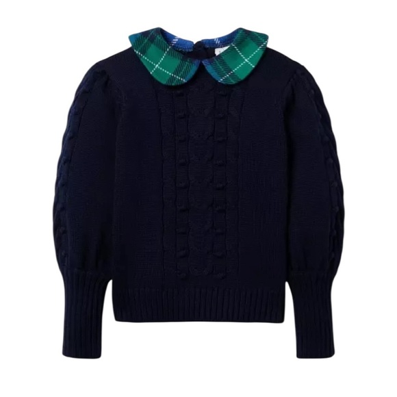 Janie and Jack Blue Cable Knit Teal Tartan Collar Sweater SZ 3 - Picture 1 of 13